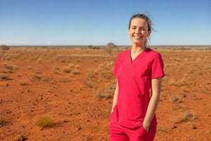 Remote Nurse in Australian Outback with Red Sand